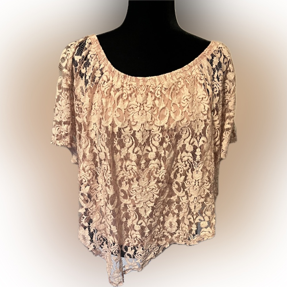 Democracy Layered Lace Dusty Pink Blouse size M - Picture 1 of 16